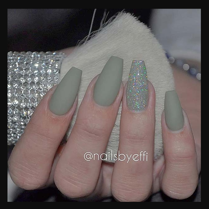 7. Light Green Nails with Glitter